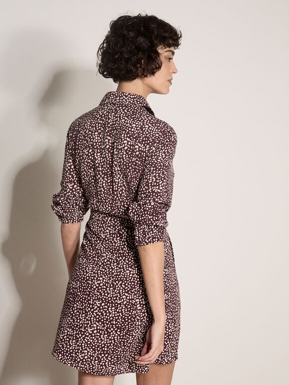 Irregular Spot Crepe Shirt Mini Dress, Burgundy, large