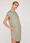 Linen Utility Dress, Khaki, large