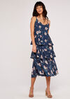 Floral Tiered Midi Dress, Navy, large