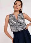 Tropical Print Button Top, Navy, large