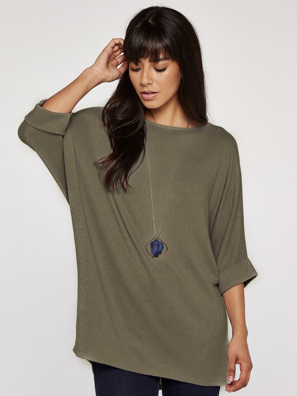 Soft Touch Batwing Top, Khaki, large