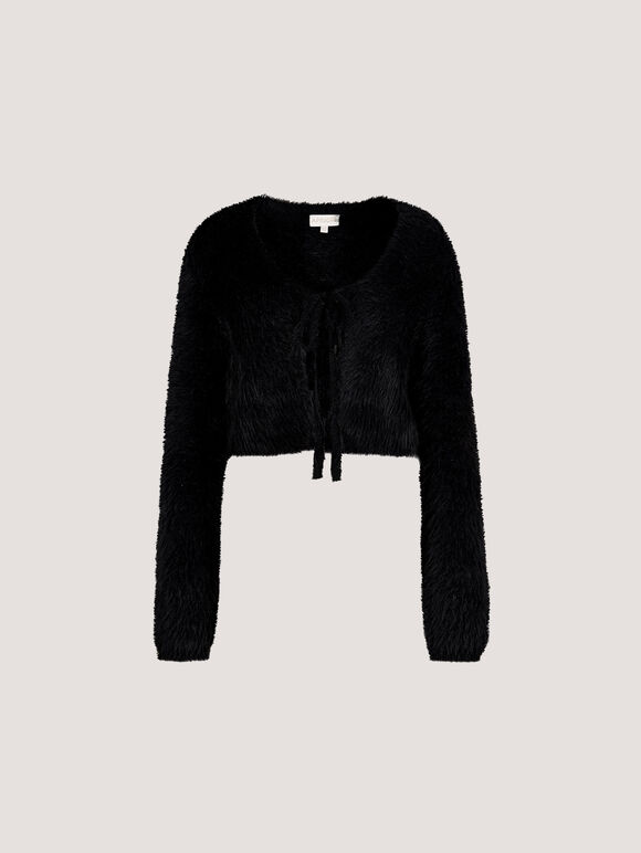 Fluffy Cropped Bolero, Black, large