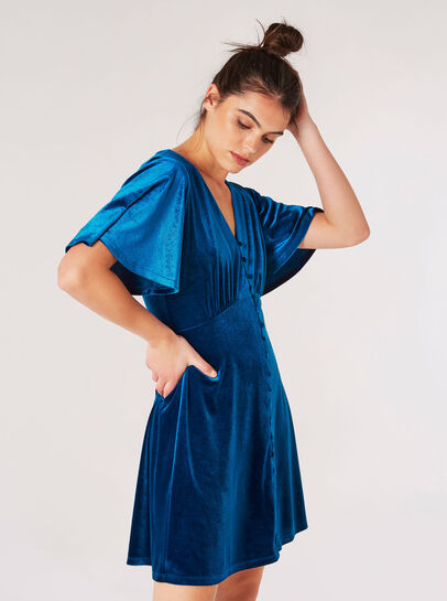 Angel Sleeve Velvet Dress