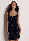 Sequin Velvet Bodycon Mini Dress, Navy, large