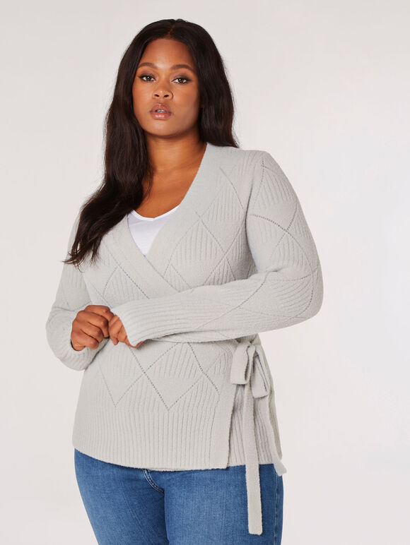 Curve Pointelle Wrap Jumper , Gris clair / Argent, grand