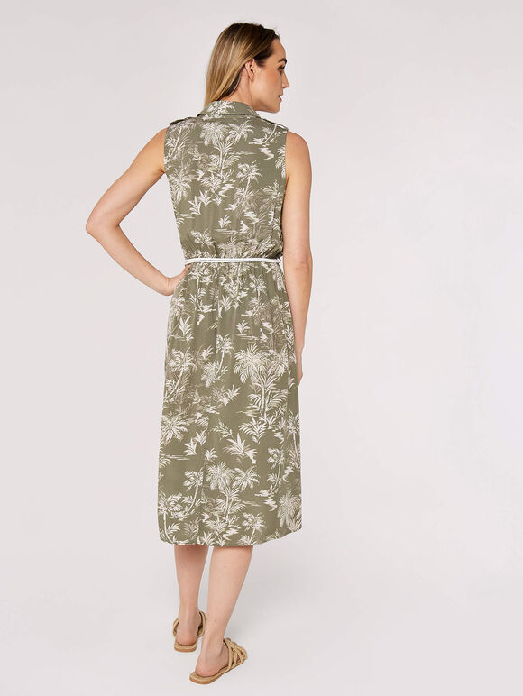 Palm Scene Midi Dress, Khaki, large