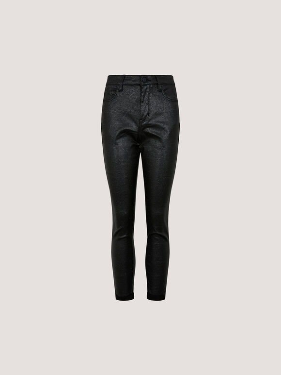 Glitter Snakeskin Skinny-Fit Jeans, Black, large