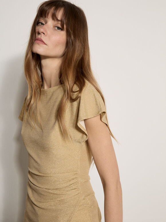 Sparkle Side Ruched Jersey Top, Yellow, large