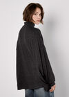 Mock Neck Oversized Soft Knit Top, Dark Grey - Charcoal, large