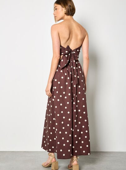 Polka Dot Bow Back Wide-Leg Jumpsuit