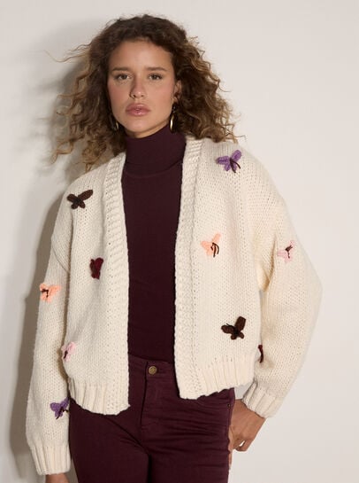Chunky Knit Butterfly Applique Cardigan