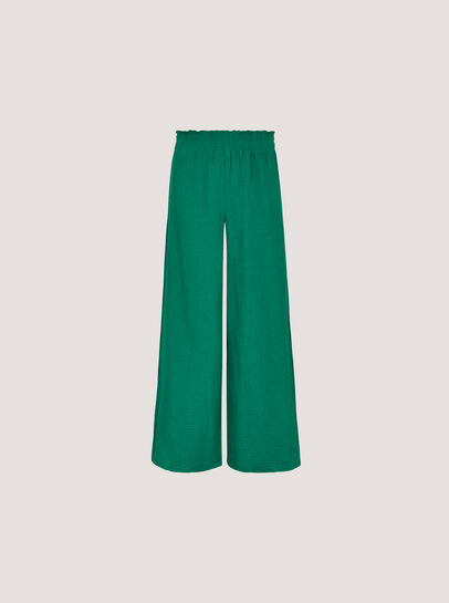 Textured Cotton Wide Leg Trousers