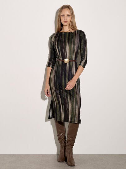 Painterly Stripe Knitted Midi Dress