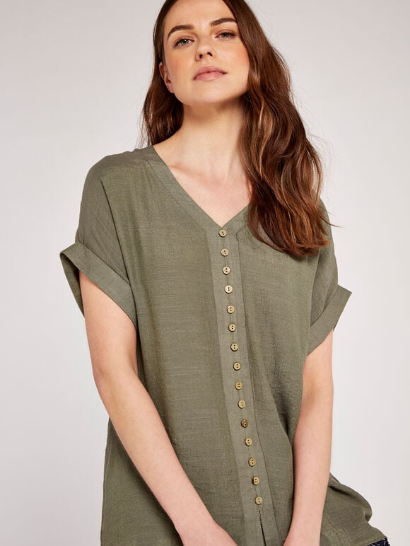 Button Down Top, Khaki, large