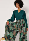 Floral Patchwork Crinkle Wide-Leg Trousers, Green, large