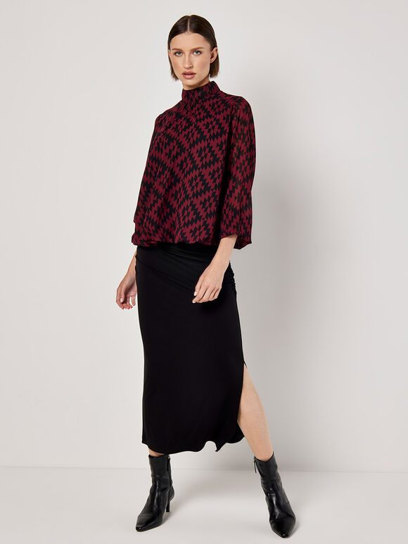 Geo Diamond Chiffon Blouse, Burgundy, large
