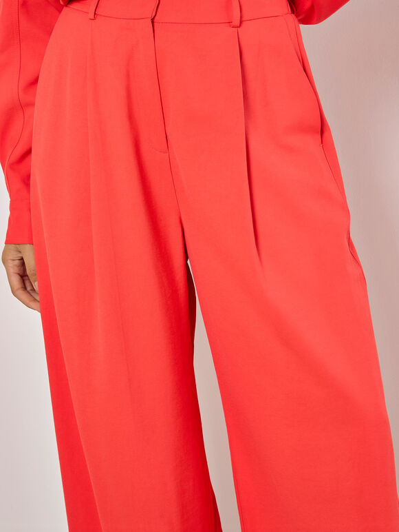 Tailored Cropped Jacket- Trousers-Red, , large