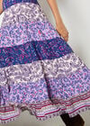 Patchwork Print Tiered Maxi Skirt, Purple, large