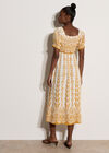 Butterfly Border Print Midi Dress, Mustard, large