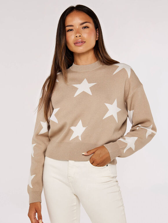 Star Cropped Jumper, Stone, large