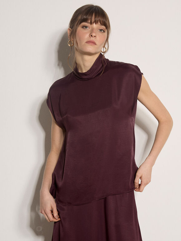 Soft Mock Neck Tank Top, Purple, large