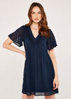 Sheer Dobby Ruffle Dress, Navy, large