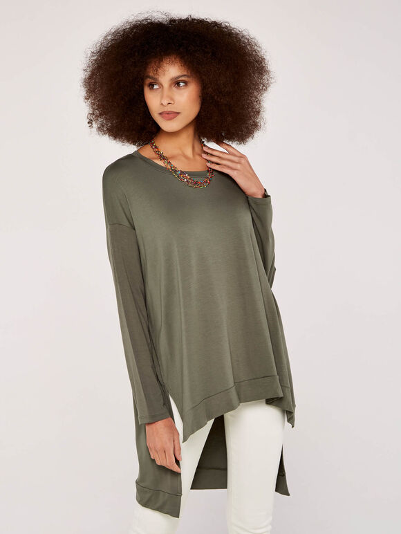 Oversized High Low Top, Khaki, large
