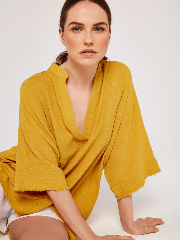 Raw Edge Tunic Top, Mustard, large