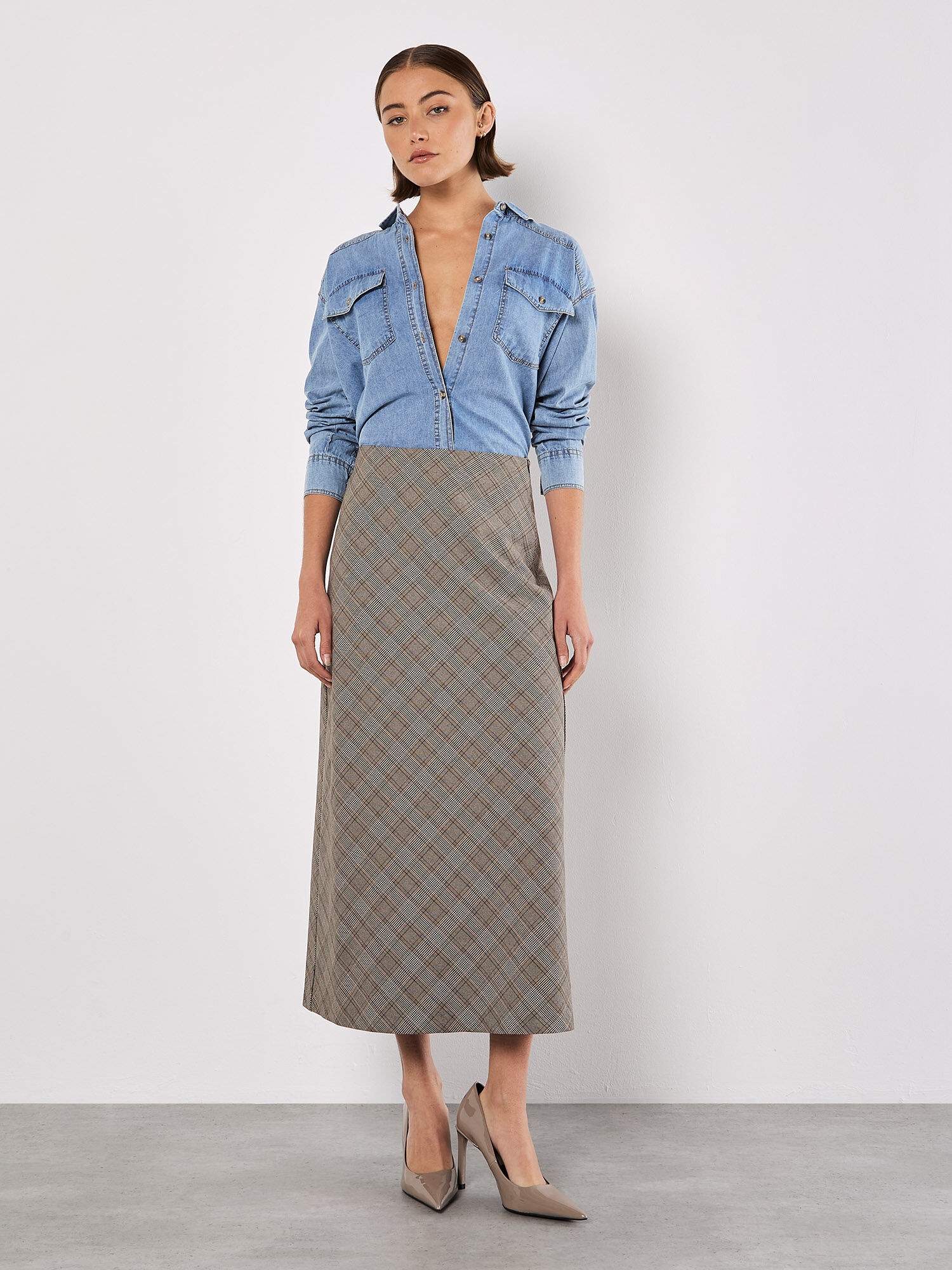 Jupe Longue En Biais A Carreaux Heritage Vetements Apricot
