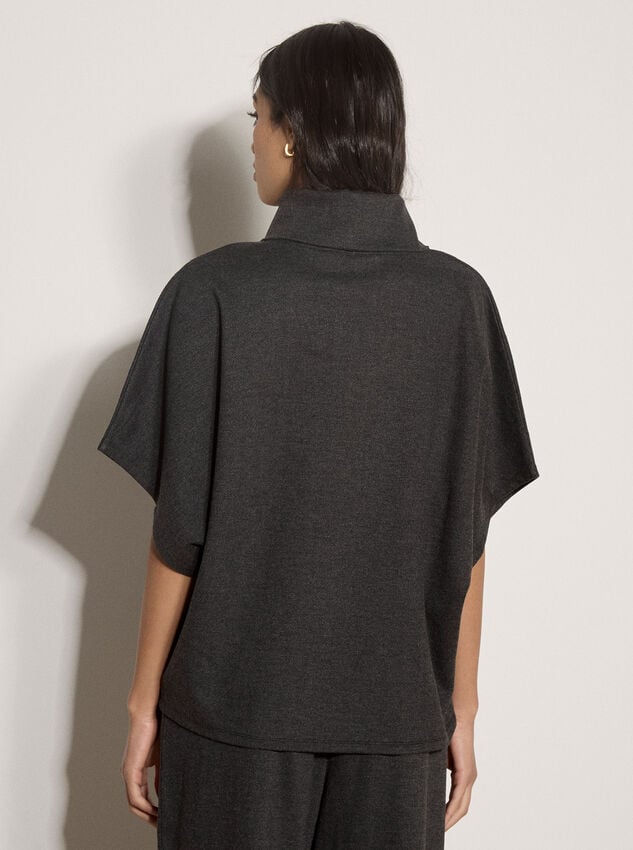 Herringbone Roll Neck Batwing Top, Dark Grey/Charcoal, large