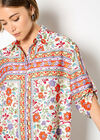 Floral Scarf Print Satin Shirt, Orange, large