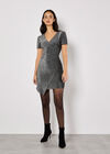 Metallic Bodycon Wrap Mini Dress, Light Grey / Silver, large