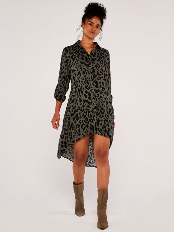 Animal Oversized Shirt Mini Dress, Khaki, large