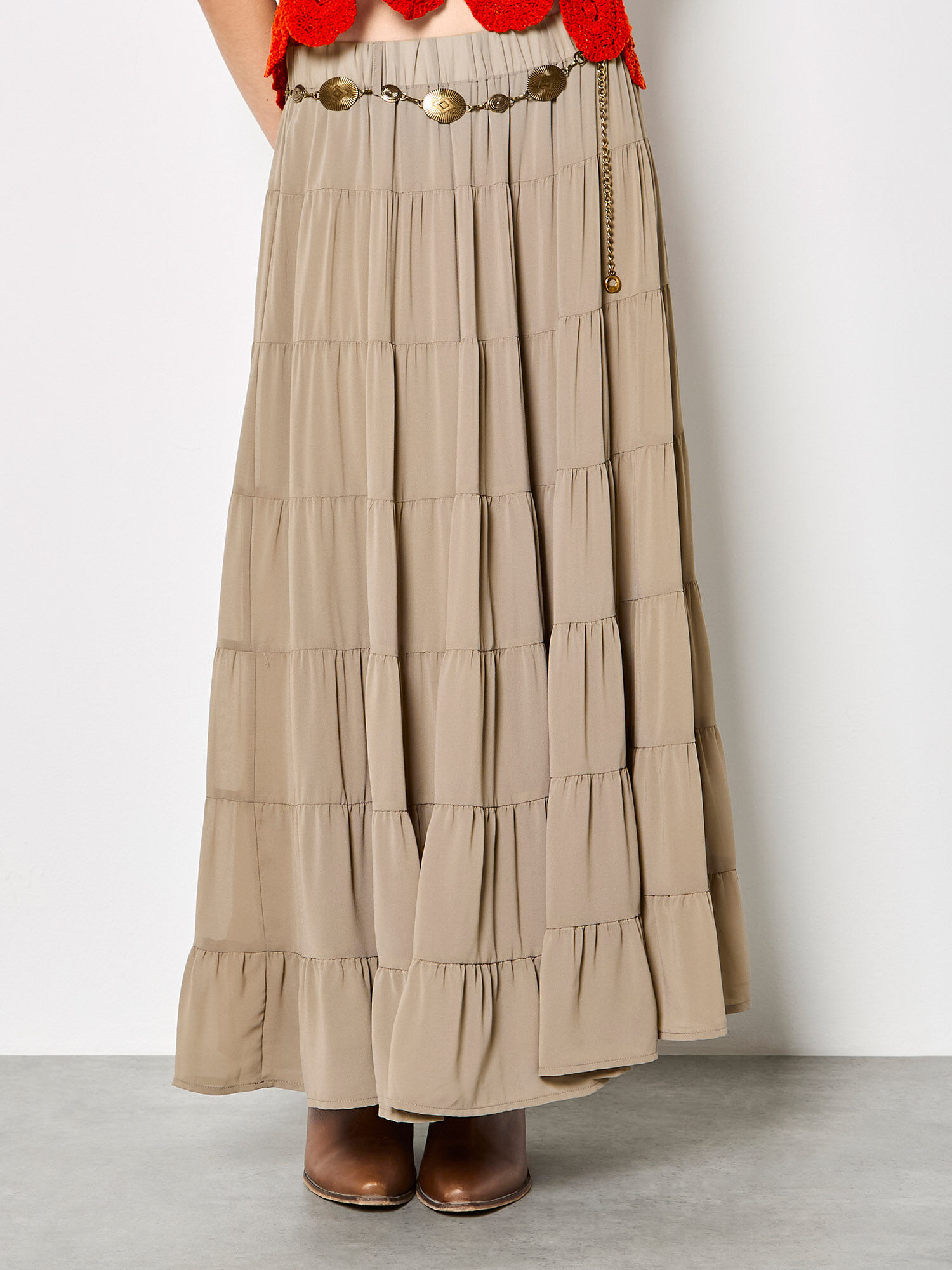 Chiffon Tiered Maxi Skirt | Apricot Clothing