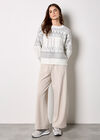 Fair Isle Cable Knit Jumper, Cream, large