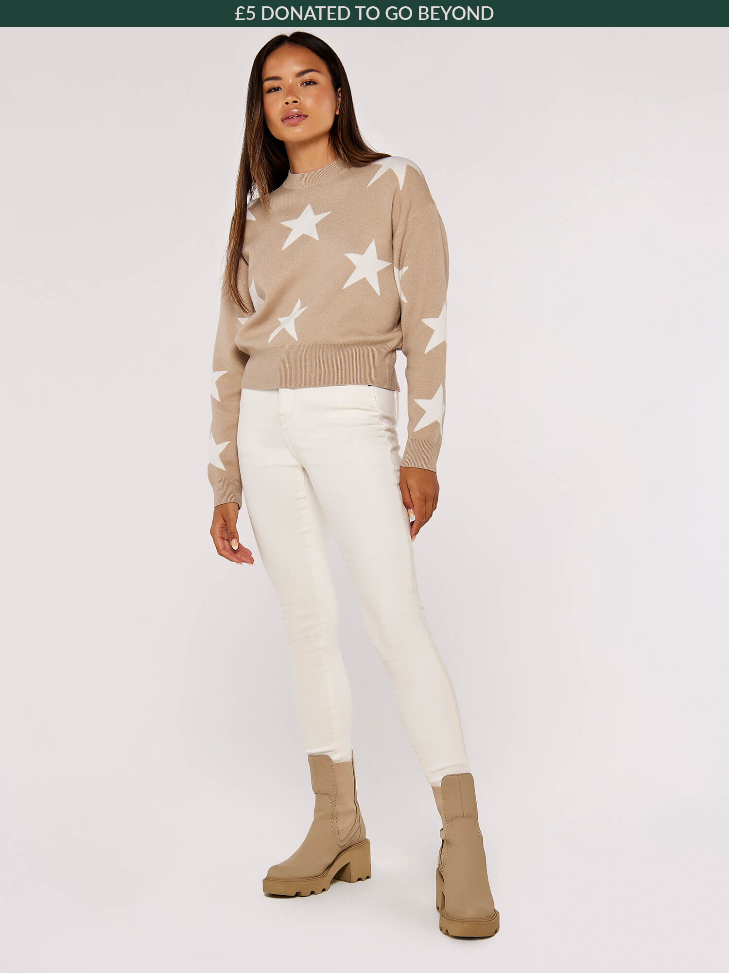 Star Cropped Jumper Apricot Clothing