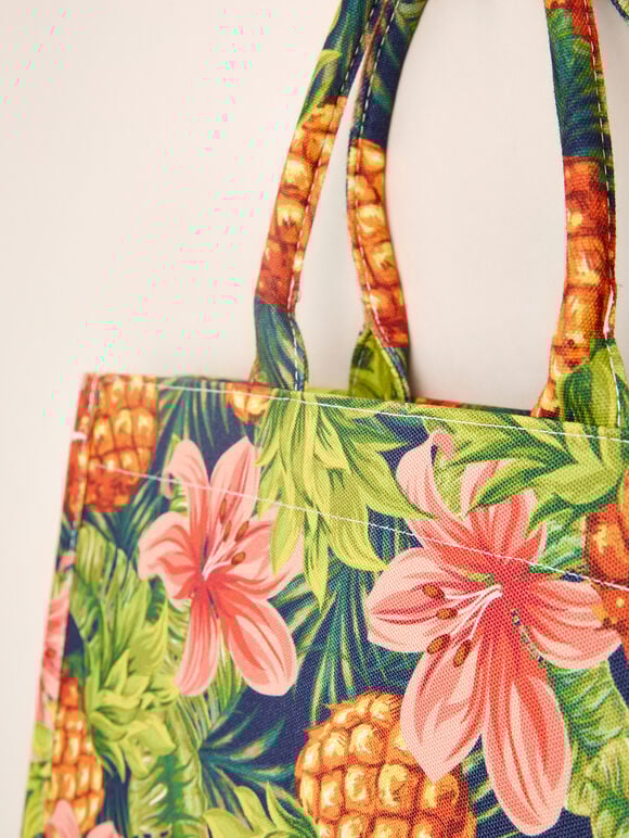 Tropical  Print Cotton Fabric Bag, Assorted, large