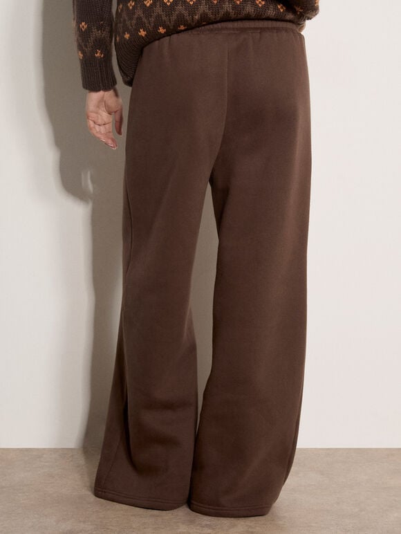 Wide-Leg Jersey Joggers, Brown, large