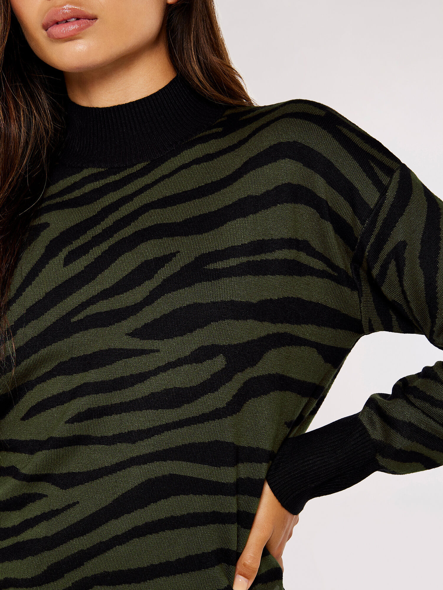 Mock Neck Zebra Jumper Apricot Clothing