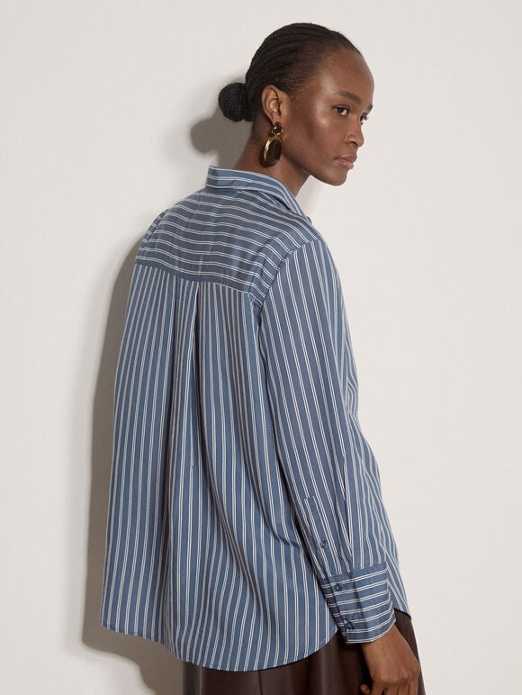 Oversized Stripe Shirt, Blue, large