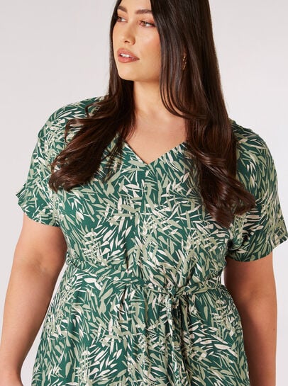 Curve Leaf Print Jumpsuit