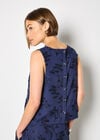 Embroidered Floral Linen Blend Shell Top, Navy, large