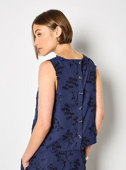 Embroidered Floral Linen Blend Shell Top