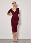 Foil Sparkle Ruched Midi Dress, Burgundy, large