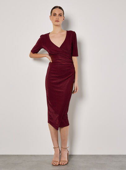 Foil Sparkle Ruched Midi Dress