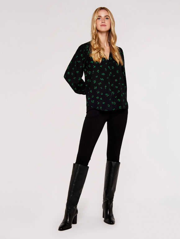 Scribble Print  Blouse, Black, large