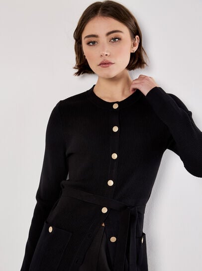 Ribbed Knit Button-Down Mini Dress