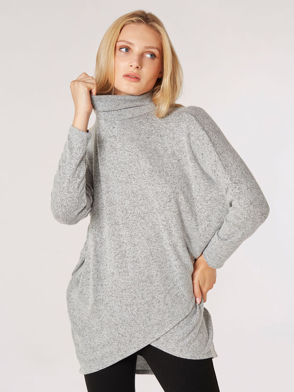 Soft Touch Wrap Tunic Top , Grey, large
