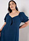 Tie Detail Milkmaid Midaxi Dress, Navy, large