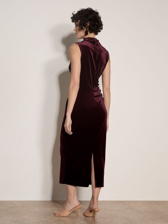 Velvet Bodycon Midaxi Dress, Burgundy, large